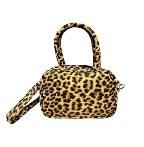 Fashion Leopard Kunstleder Tasche Shopper Schultertasche Henkeltasche Tote Bag Leo Motiv (Modell B Khaki) von J26