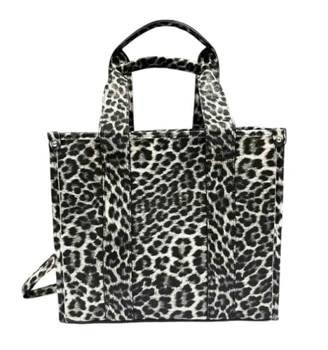Fashion Leopard Kunstleder Tasche Shopper Schultertasche Henkeltasche Tote Bag Leo Motiv (Modell C Schwarz) von J26