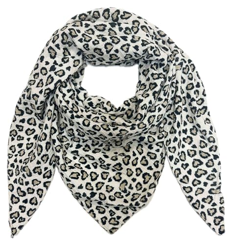 Fashion aus Italy XL Leopard Dreieck Schal aus 100% Baumwolle Frühling Unisex Uni Fashion Stola Tuch Übergangszeit Sommer Strickschal Strick Tuch Leo (Beige) von J26
