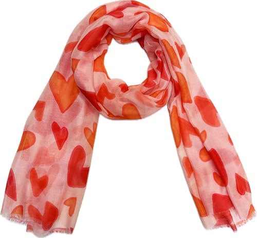 Herz Schal aus Seidenmischung mit Heart Muster Tuch Sommer Frühling Herbst Halstuch Stola Tuch Übergangsschal Baumwolle Love Liebe (Rot) von J26