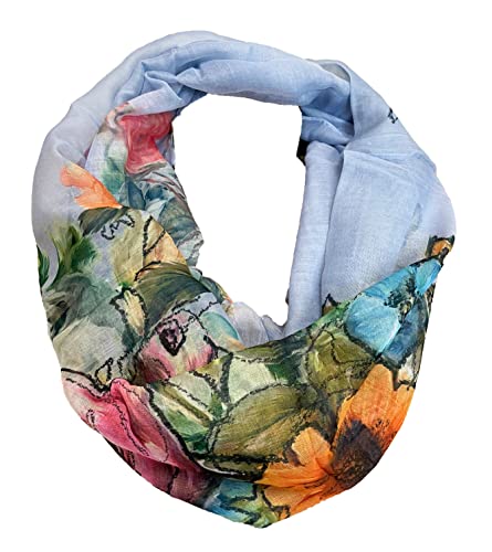 J26 Blumen Loop Seide Sommer Frühling Farbverlauf Regenbogen Silk Uni Rundschal Schlauchschal Stola Schal leicht (Blau), 160 x 48cm von J26