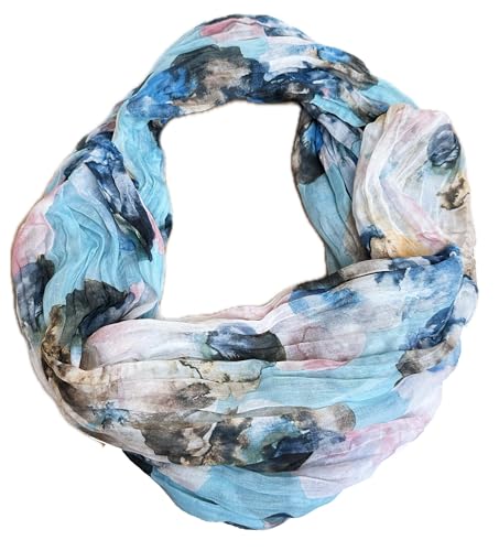 J26 Blumen Mandala Farbverlauf Kreis Seide Sommer Loop Verlauf Regenbogen Rainbow Silk Uni Rundschal Schlauchschal Stola Schal leicht 2025 Neu (Blumen Blau) von J26