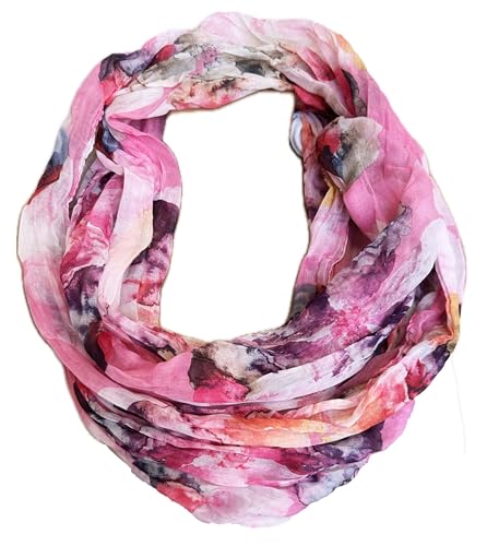 J26 Blumen Mandala Farbverlauf Kreis Seide Sommer Loop Verlauf Regenbogen Rainbow Silk Uni Rundschal Schlauchschal Stola Schal leicht 2025 Neu (Blumen Pink) von J26