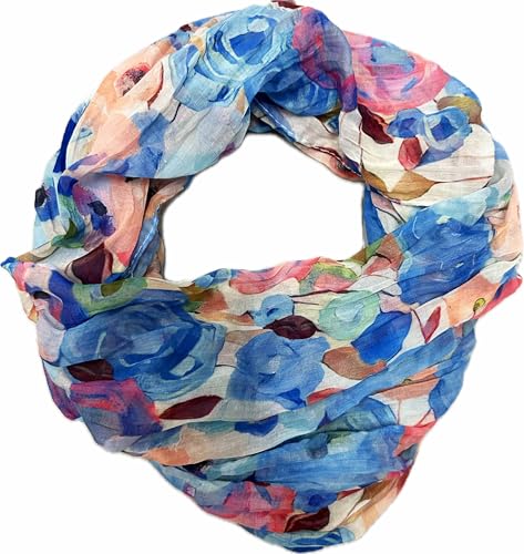 J26 Blumen Mandala Farbverlauf Kreis Seide Sommer Loop Verlauf Regenbogen Rainbow Silk Uni Rundschal Schlauchschal Stola Schal leicht 2025 Neu (BlumenB Blau) von J26