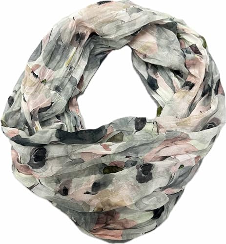 J26 Blumen Mandala Farbverlauf Kreis Seide Sommer Loop Verlauf Regenbogen Rainbow Silk Uni Rundschal Schlauchschal Stola Schal leicht 2025 Neu (BlumenB Grau) von J26