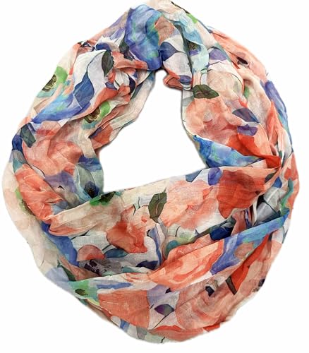 J26 Blumen Mandala Farbverlauf Kreis Seide Sommer Loop Verlauf Regenbogen Rainbow Silk Uni Rundschal Schlauchschal Stola Schal leicht 2025 Neu (BlumenB Orange) von J26