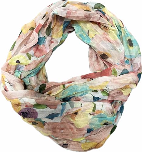 J26 Blumen Mandala Farbverlauf Kreis Seide Sommer Loop Verlauf Regenbogen Rainbow Silk Uni Rundschal Schlauchschal Stola Schal leicht 2025 Neu (BlumenB Rosa) von J26