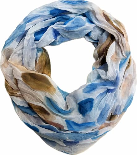 J26 Blumen Mandala Farbverlauf Kreis Seide Sommer Loop Verlauf Regenbogen Rainbow Silk Uni Rundschal Schlauchschal Stola Schal leicht 2025 Neu (DotsH Blau) von J26