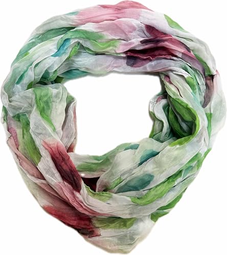 J26 Blumen Mandala Farbverlauf Kreis Seide Sommer Loop Verlauf Regenbogen Rainbow Silk Uni Rundschal Schlauchschal Stola Schal leicht 2025 Neu (DotsH Grün) von J26