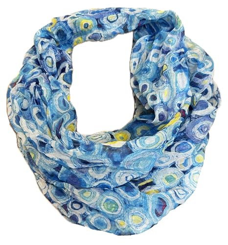 J26 Blumen Mandala Farbverlauf Kreis Seide Sommer Loop Verlauf Regenbogen Rainbow Silk Uni Rundschal Schlauchschal Stola Schal leicht 2025 Neu (KreisA Blau) von J26