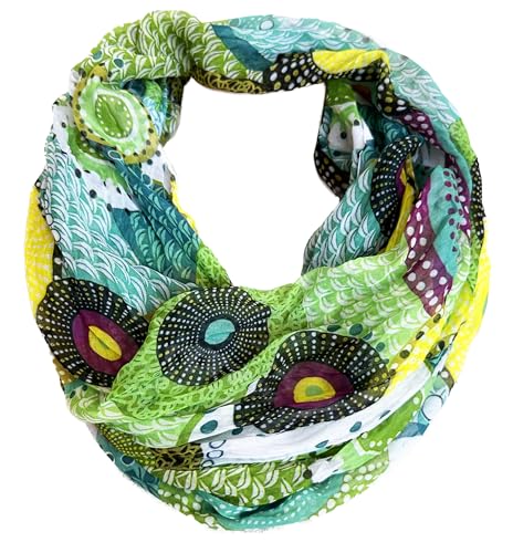 J26 Blumen Mandala Farbverlauf Seide Sommer Loop Verlauf Regenbogen Rainbow Silk Uni Rundschal Schlauchschal Stola Schal leicht (A Grün) von J26