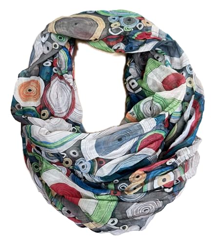 J26 Blumen Mandala Farbverlauf Seide Sommer Loop Verlauf Regenbogen Rainbow Silk Uni Rundschal Schlauchschal Stola Schal leicht (Kreis A Grau) von J26