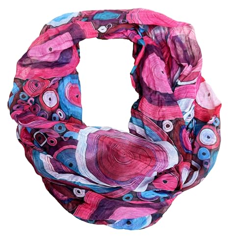 J26 Blumen Mandala Farbverlauf Seide Sommer Loop Verlauf Regenbogen Rainbow Silk Uni Rundschal Schlauchschal Stola Schal leicht (Kreis A Pink) von J26
