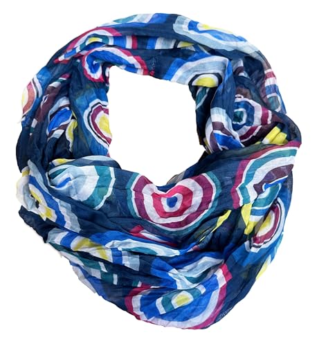 J26 Blumen Mandala Farbverlauf Seide Sommer Loop Verlauf Regenbogen Rainbow Silk Uni Rundschal Schlauchschal Stola Schal leicht (Kreis B Blau) von J26