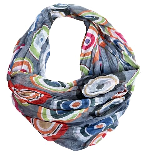 J26 Blumen Mandala Farbverlauf Seide Sommer Loop Verlauf Regenbogen Rainbow Silk Uni Rundschal Schlauchschal Stola Schal leicht (Kreis B Grau) von J26