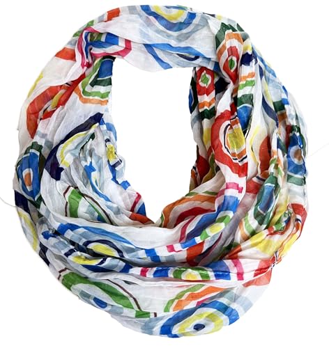 J26 Blumen Mandala Farbverlauf Seide Sommer Loop Verlauf Regenbogen Rainbow Silk Uni Rundschal Schlauchschal Stola Schal leicht (Kreis B Weiß) von J26