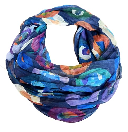 J26 Blumen Mandala Farbverlauf Seide Sommer Loop Verlauf Regenbogen Rainbow Silk Uni Rundschal Schlauchschal Stola Schal leicht (Kreis C Blau) von J26
