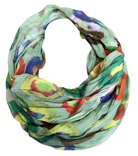 J26 Blumen Mandala Farbverlauf Seide Sommer Loop Verlauf Regenbogen Rainbow Silk Uni Rundschal Schlauchschal Stola Schal leicht (Kreis C Grün) von J26