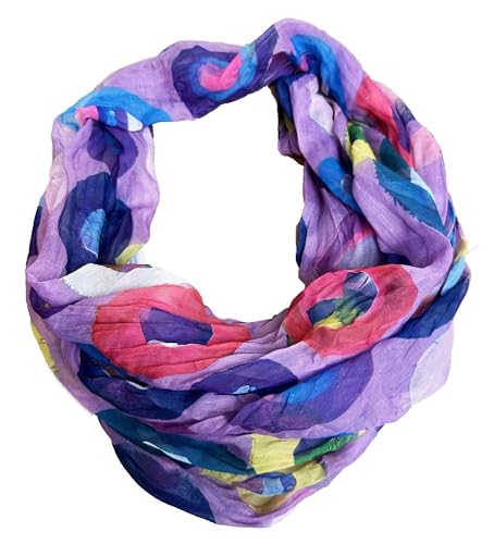 J26 Blumen Mandala Farbverlauf Seide Sommer Loop Verlauf Regenbogen Rainbow Silk Uni Rundschal Schlauchschal Stola Schal leicht (Kreis C Lila) von J26