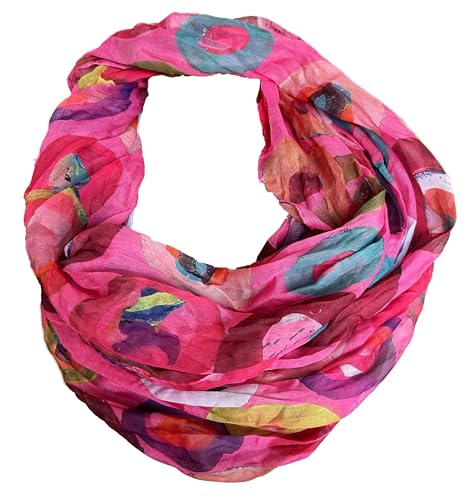 J26 Blumen Mandala Farbverlauf Seide Sommer Loop Verlauf Regenbogen Rainbow Silk Uni Rundschal Schlauchschal Stola Schal leicht (Kreis C Pink) von J26