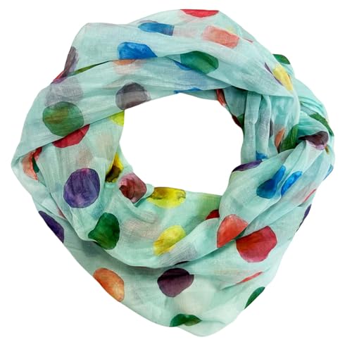 J26 Dots Punkte Seide Sommer Kreis Loop Farbverlauf Silk Uni Rundschal Schlauchschal Stola Schal leicht (Dots Mint) von J26