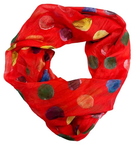 J26 Dots Punkte Seide Sommer Kreis Loop Farbverlauf Silk Uni Rundschal Schlauchschal Stola Schal leicht (Dots Rot) von J26