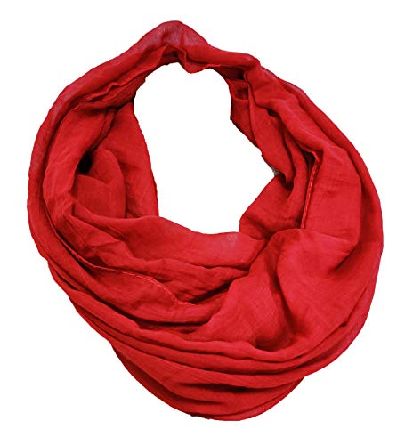 J26 Einfarbig Sommer Loop Glitzer Glitter Cotton Uni Rundschal Schlauchschal Stola Schal leicht Frühling (Rot) von J26