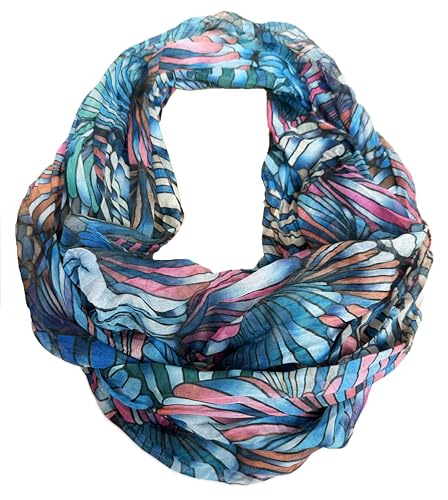 J26 Farbverlauf Blumen Marmor Seide Sommer Loop Verlauf Stripes Regenbogen Rainbow Silk Uni Rundschal Schlauchschal Stola Schal leicht (B Blau) von J26