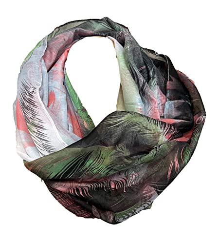 J26 Feder Seide Sommer Loop Verlauf Regenbogen Rainbow Silk Uni Rundschal Schlauchschal Stola Schal leicht (Pink Grün), 160 x 48 cm von J26