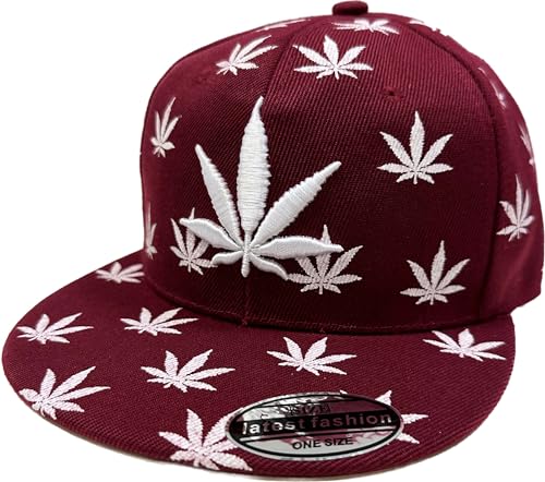J26 Hanfblatt Snapback Hanf USA Kappe Mütze Baseball Cap Trucker mit Schirm Smoke Sommer Frühling (DE/NL/SE/PL, Alphanumerisch, Einheitsgröße, Rot) von J26