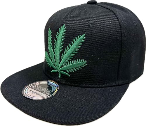 J26 Hanfblatt Snapback Hanf USA Kappe Mütze Baseball Cap Trucker mit Schirm Smoke Sommer Frühling (DE/NL/SE/PL, Alphanumerisch, Einheitsgröße, Schwarz) von J26