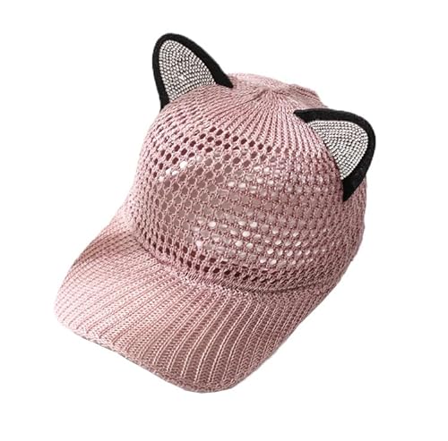 J26 Katze Ohr Hut Baseball Kappe Paillette Glänzend Spitz Süß Mütze Gltitzer Damen Kinder verstellbar (Rosa Erw.) von J26