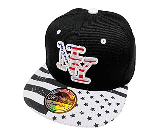 J26 Kids Kinder Snapback USA Cap Teenie Kappe Basecap Mütze Trucker Cappy Sport NY (Schwarz Weiß) von J26