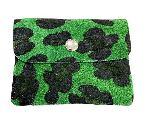 Kleines Rauleder mini Geldbörse Leopard Rauhleder Veloursleder Leder Portemonnaie Beutel Wallet Unisex echtes Leder Leo (Leo Grün) von J26