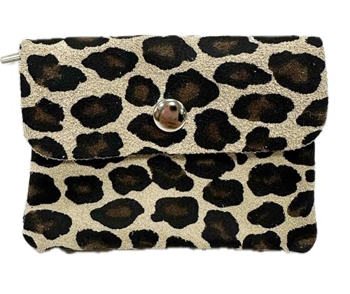 Kleines Rauleder mini Geldbörse Leopard Rauhleder Veloursleder Leder Portemonnaie Beutel Wallet Unisex echtes Leder Leo (Leo Khaki) von J26