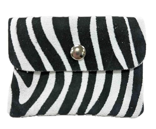 J26 Kleines Rauleder mini Geldbörse Leopard Rauhleder Veloursleder Leder Portemonnaie Beutel Wallet Unisex echtes Leder Leo (Zebra Weiß) von J26