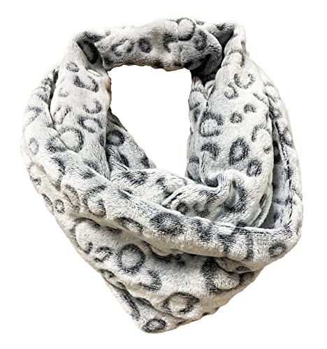 J26 Kuschelig Warmer Winter Loop Schal Fleece Schlauchschal Rundschal Kinderloop mit Leopard Muster (Grau), Umfang: 160 cm, Breite: 18cm von J26
