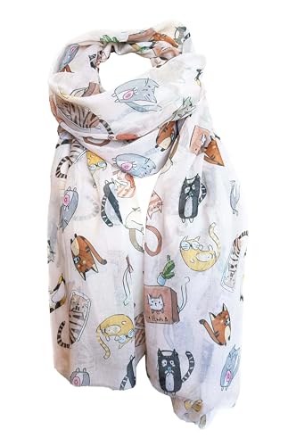 J26 Leichte Sommer Seide Tuch mit Katze Hunde Motiv XL Schal Silk Seidenschal Seindentuch Cat Dog Halstuch Hochwertig Glitzer (Beige) von J26