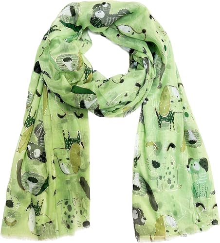 J26 Leichte Sommer Seide Tuch mit Katze Hunde Motiv XL Schal Silk Seidenschal Seindentuch Cat Dog Halstuch Hochwertig Glitzer (Glitzer Hunde Grün) von J26