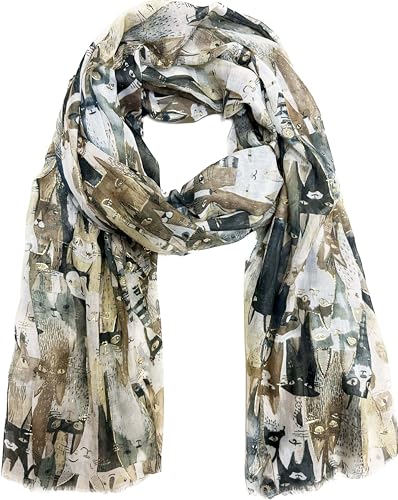 J26 Leichte Sommer Seide Tuch mit Katze Hunde Motiv XL Schal Silk Seidenschal Seindentuch Cat Dog Halstuch Hochwertig Glitzer (Glitzer Katze Grau) von J26