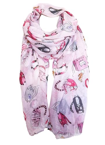 J26 Leichte Sommer Seide Tuch mit Katze Hunde Motiv XL Schal Silk Seidenschal Seindentuch Cat Dog Halstuch Hochwertig Glitzer (Pink) von J26