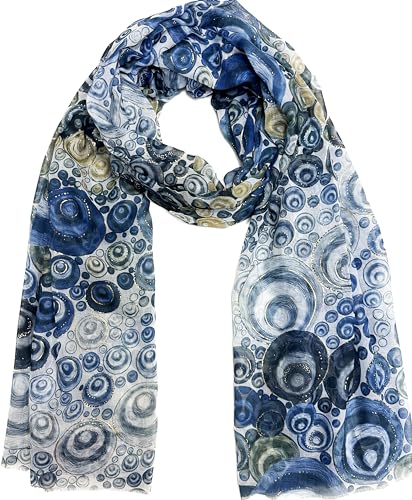 J26 Leichte Sommer Seide Tuch mit Kreis Wellen Motiv XL Schal Silk Seidenschal Seindentuch Halstuch Hochwertig Glitzer (Blau) von J26
