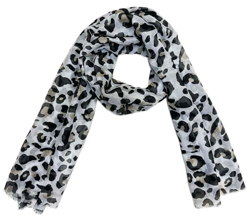 J26 Leo Leopard Schal aus Seidenmischung mit Leo Muster Tuch Sommer Frühling Herbst Halstuch Stola Tuch Übergangsschal Baumwolle (Beige) von J26