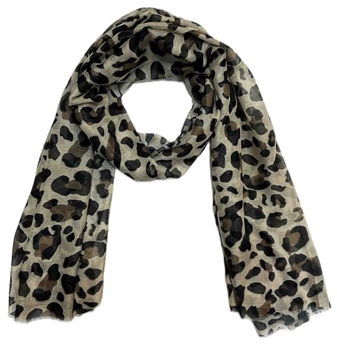 J26 Leo Leopard Schal aus Seidenmischung mit Leo Muster Tuch Sommer Frühling Herbst Halstuch Stola Tuch Übergangsschal Seide Silk (Khaki#2) von J26