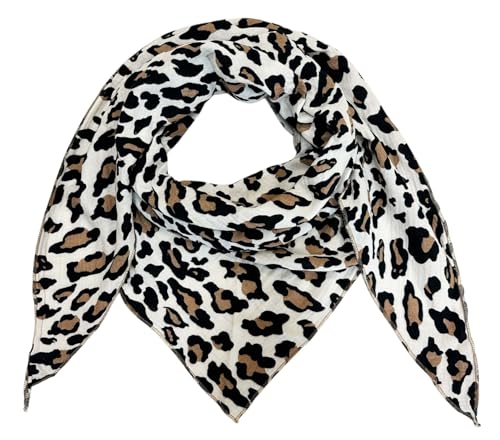 Leopard Dreieck Schal aus 100% Baumwolle Frühling Unisex Uni Fashion Stola Tuch Übergangszeit Italy Sommer Strickschal Strick Tuch Leo (Coffee) von J26