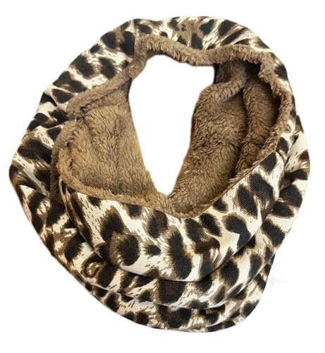J26 Leopard Zebra Kuschelig Warmer Winter Loop Schal Fleece Schlauchschal Rundschal Leo flauschig Unisex (Leo Braun Braun) von J26