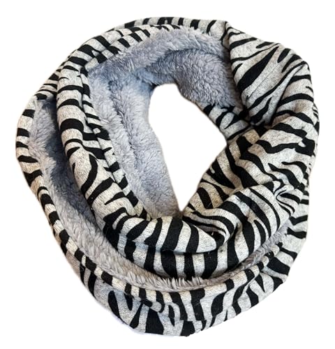 J26 Leopard Zebra Kuschelig Warmer Winter Loop Schal Fleece Schlauchschal Rundschal Leo flauschig Unisex (Zebra Grau) von J26