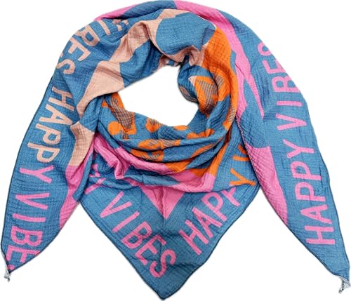 J26 Love Herz Leopard Dreieck Schal aus 100% Baumwolle Frühling Unisex Uni Fashion Stola Tuch Übergangszeit Italy Sommer Strickschal Strick Tuch Heart Leo Happy (Happy Jeansblau) von J26