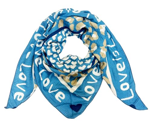 J26 Love Herz Leopard Dreieck Schal aus 100% Baumwolle Frühling Unisex Uni Fashion Stola Tuch Übergangszeit Italy Sommer Strickschal Strick Tuch Heart Leo Happy (Jeansblau) von J26