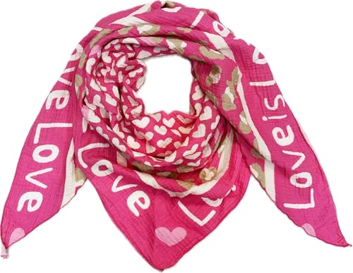 J26 Love Herz Leopard Dreieck Schal aus 100% Baumwolle Frühling Unisex Uni Fashion Stola Tuch Übergangszeit Italy Sommer Strickschal Strick Tuch Heart Leo Happy (Shockingpink) von J26
